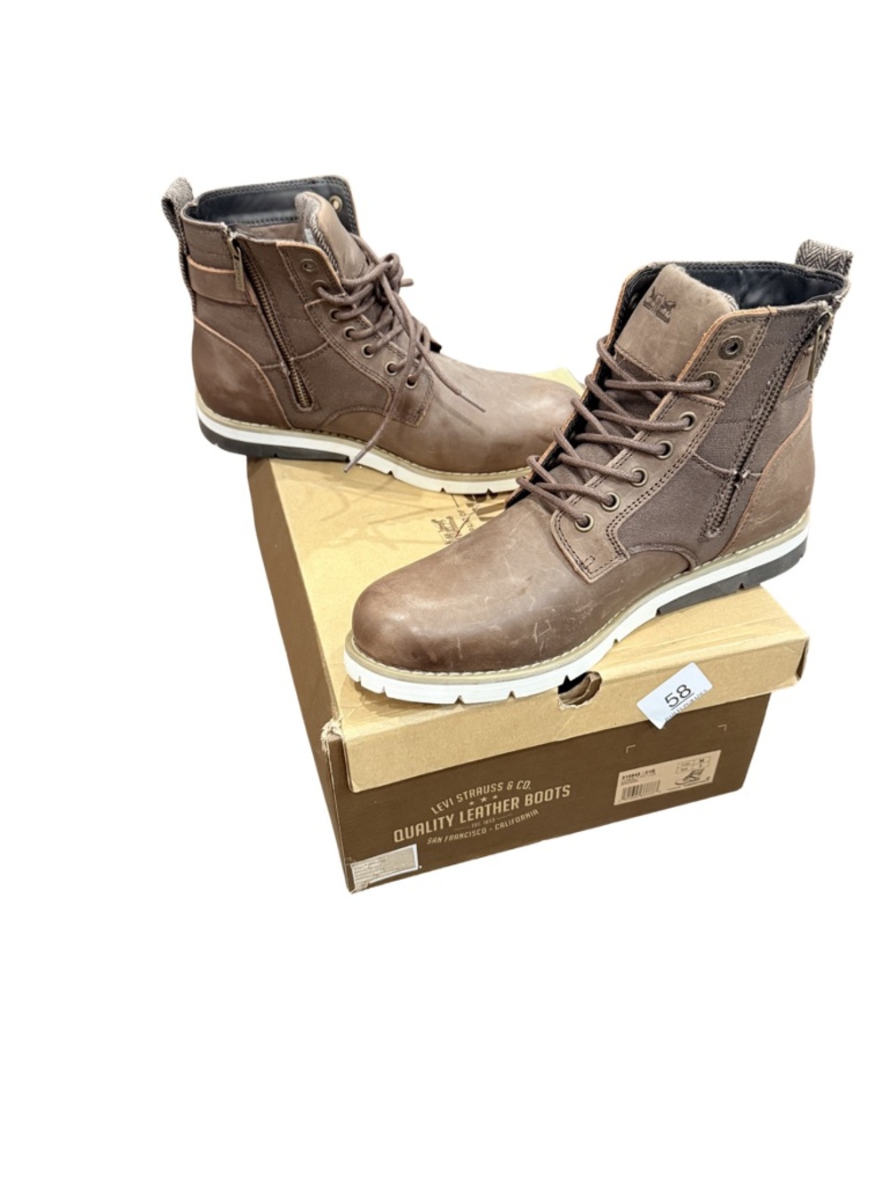 Levi's Men's Tan/Brown Leather Lace-Up Work Boots with Buckle Strap - Picture 3 of 3